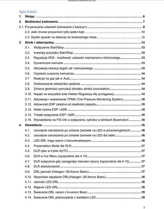 FULL ZESZYT KODOWAŃ dla VCDS VCP ObdEleven Pro VW Audi Skoda Seat PL