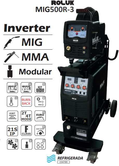 Maq. Soldar Semi-Automática Inverter Refrigerada Roluk MIG500R-3  JR19