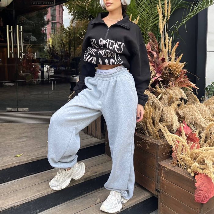 Штани палаццо жіночі з лого резинкою/ спортивные штаны