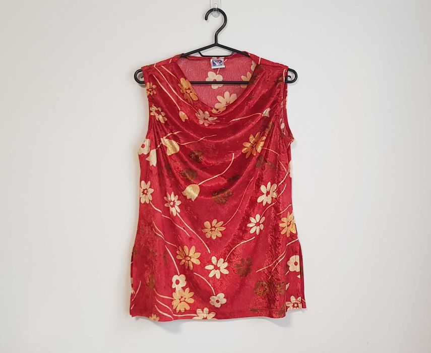 Damska welurowa bluzka top w kwiatki vintage lata 70/80 rozm. M/L