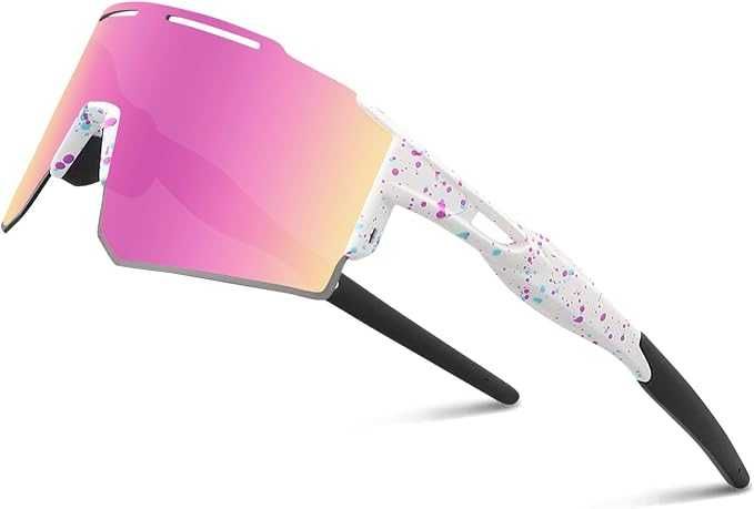 OULIQI Okulary Sportowe Rowerowe UV400 Różowe z Polaryzacją Lekkie 26g