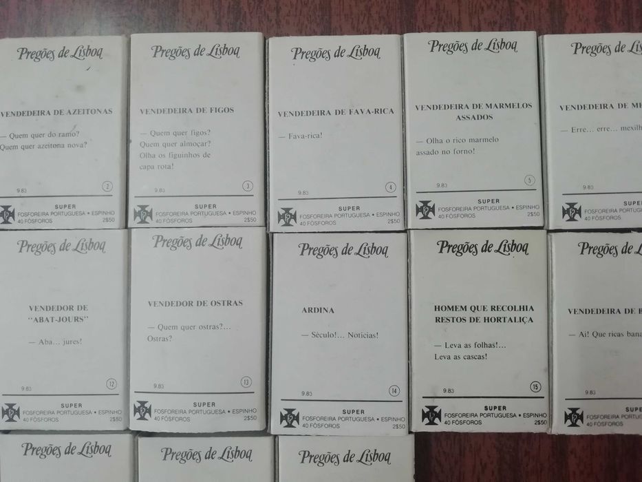 Pregões de Lisboa - Coleção completa de 24 caixas de fósforos - 1983