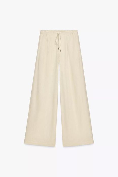 Лляні брюки zara, бежеві брюки з льону zara, пісочні лляні брюки zara