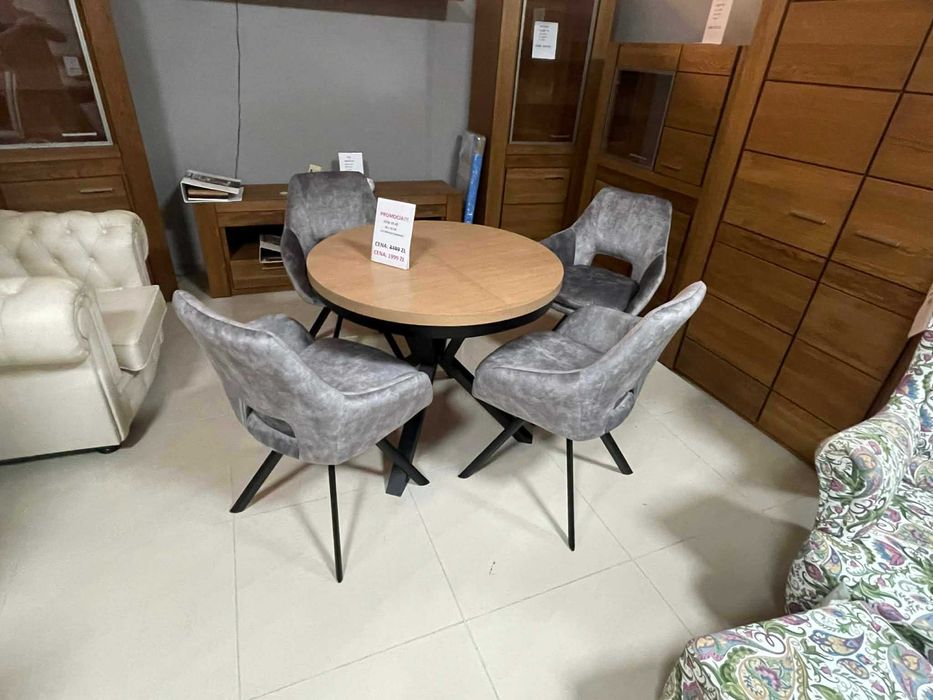 (238WN) Stół okrągły rozkładany + 4 krzesła, wyprzedaż 1999 zł