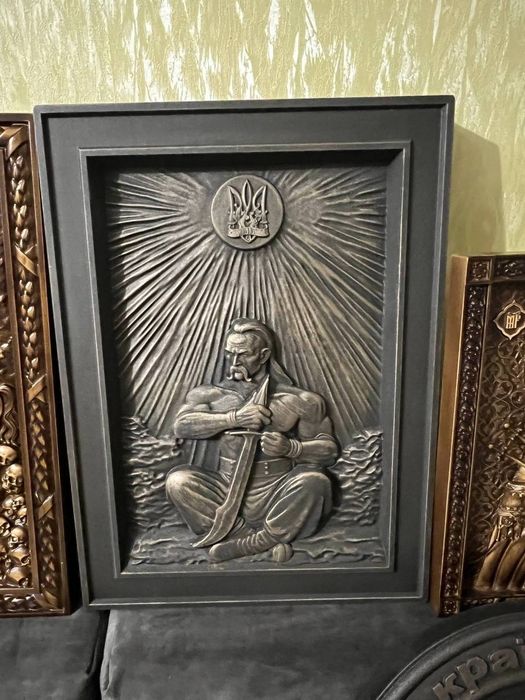 Козак Мамай - різьблена 3d-картина з дерева, подарунок патріоту