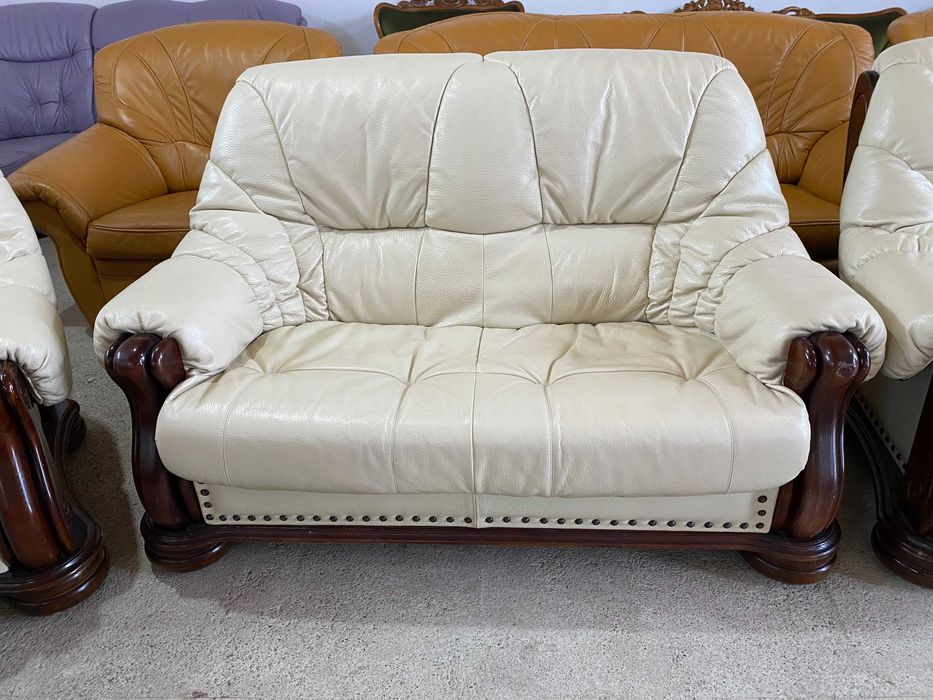 Шкіряний 3-місний диван+2-місний диван+крісло на дубовому каркасі