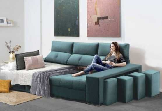 Sofá 2L + Chaise Long c/ Cama Apolo (265x155cm) - Direto do fabricante de Paços de Ferreira