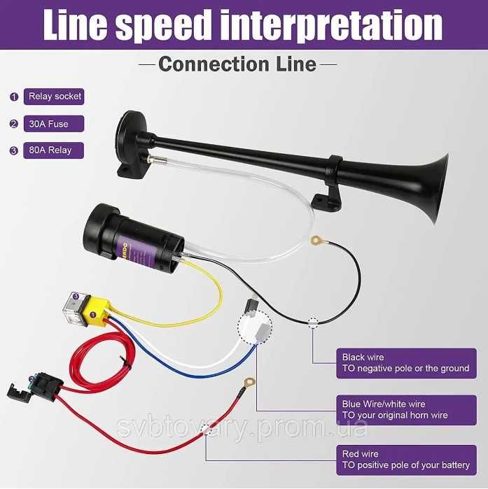 Сигнал воздушный на 12 и 24 вольт, 1 дудка низкий тон .Очень громкий .
