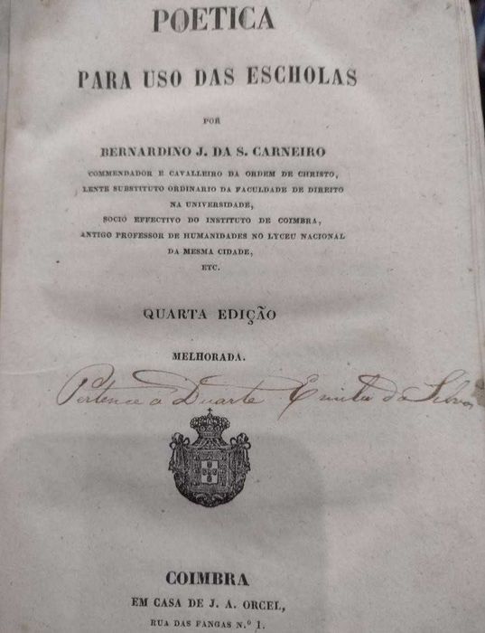 Poética para uso das Escholas por Bernardin J. da S. Carneiro 1855