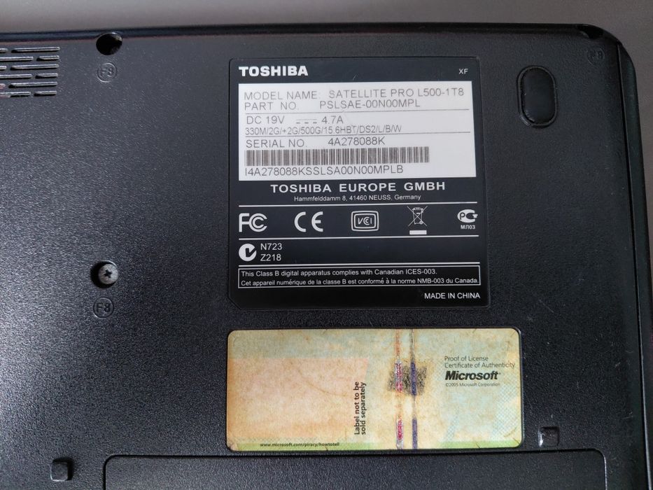 Laptop Toshiba Satellite Pro L500 i3 330/4GB/500GB