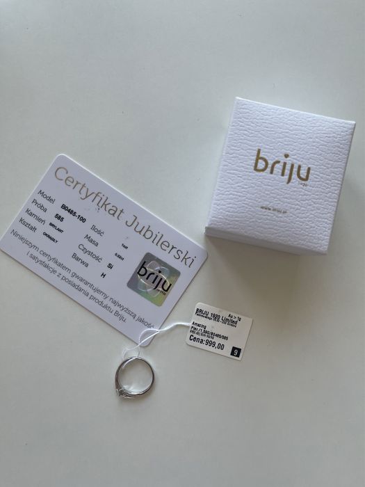 Pierścionek zaręczynowy z diamentem 0,02 ct Briju białe zloto rozmiar9