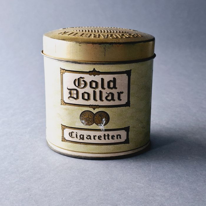 stara metalowa puszla pudełko po papierosach gold dollar