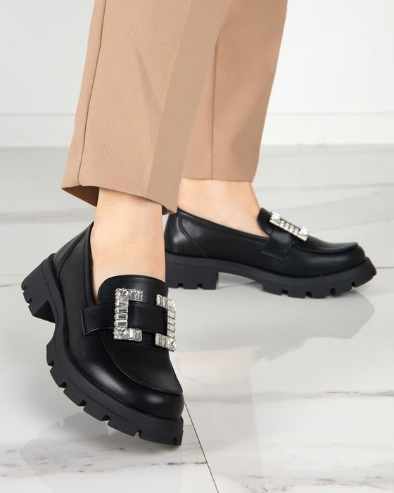 3 KOLORY 36 37 38 mokasyny 39 40 półbuty na grubej podeszwie z broszką