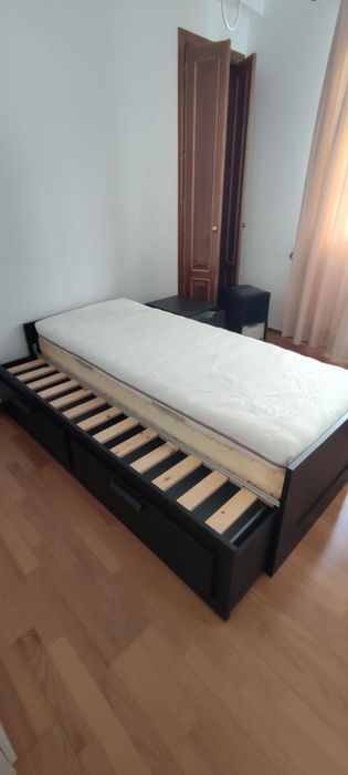 Cama indiv/dupla c/2 gav 2colchoes, branco BRIMNES