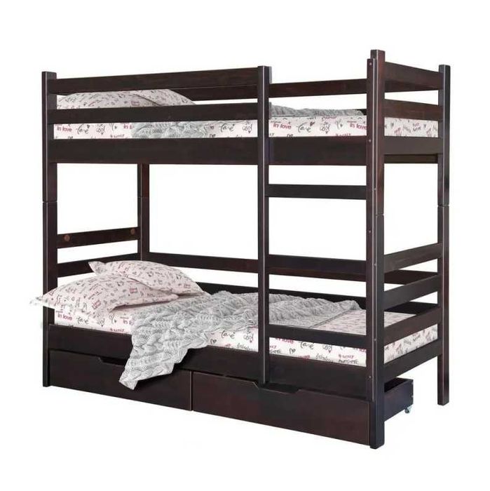 Ліжко двоярусне дерев'яне букове з ламелями двоповерхове горіх, сірий.