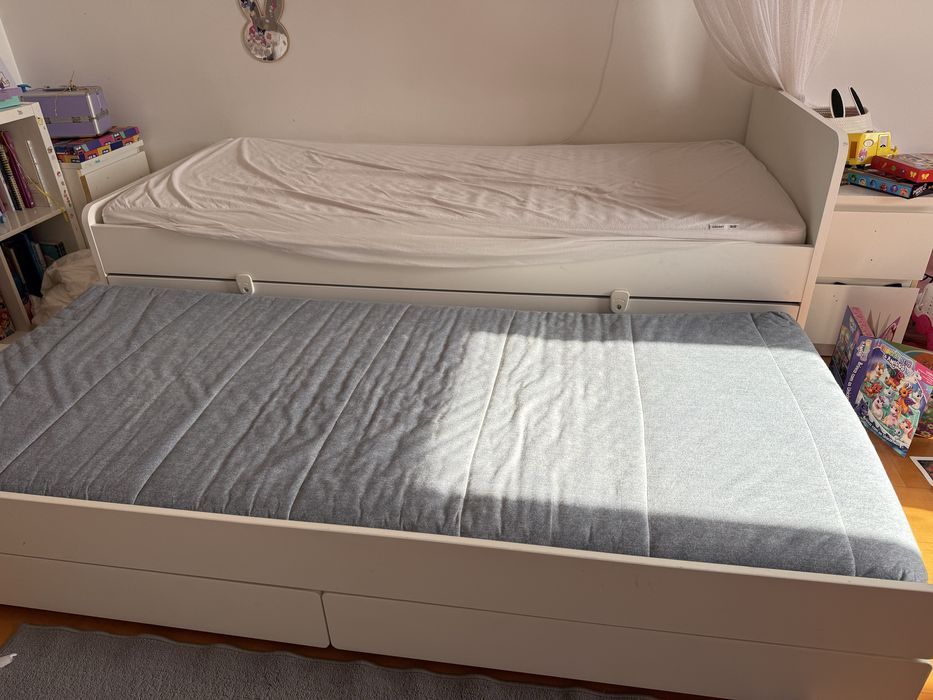 Cama Ikea SLÄKT solteiro com gavetão
