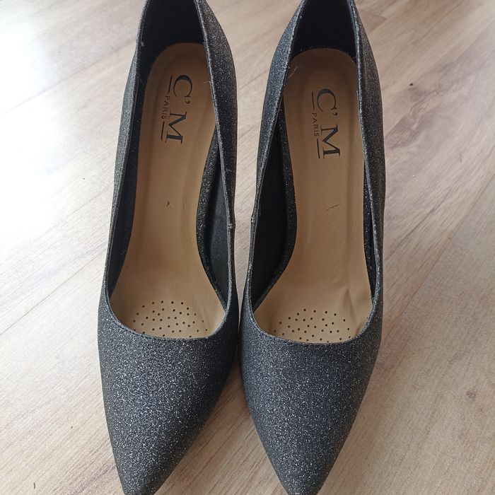 Buty szpilki brokat szare 40
