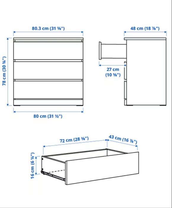 MALM biała komoda 3 szufladowa z IKEA