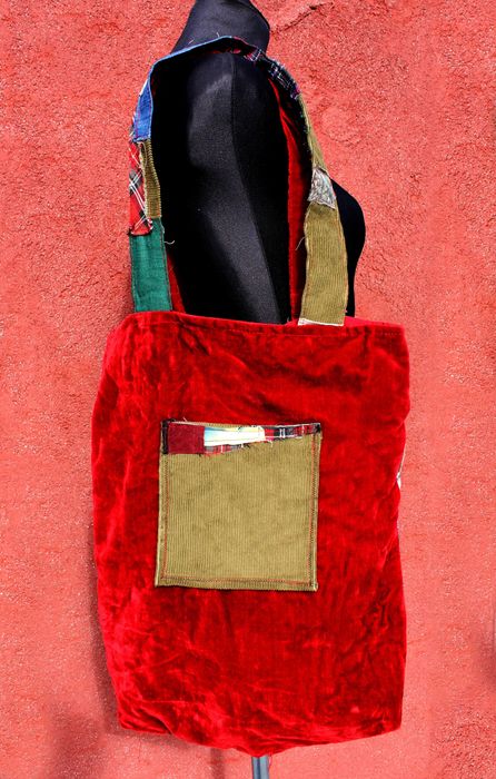 Torebka ręcznie uszyta patchwork welur czerwona