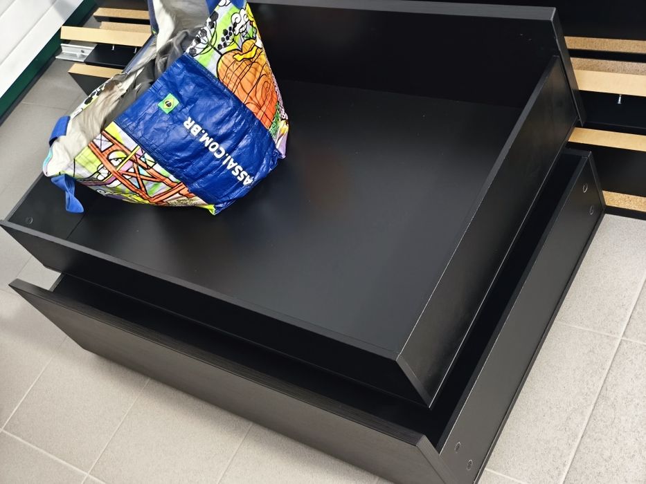IKEA Cama MALM Preta+ Colchão VALEVÅG (90x200) + Gaveta de arrumação Inferior.
