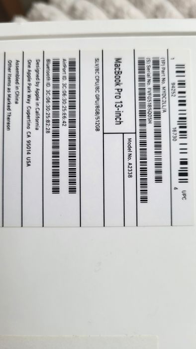 MacBook Pro 13,  8/512  Apple M1, модель A2338