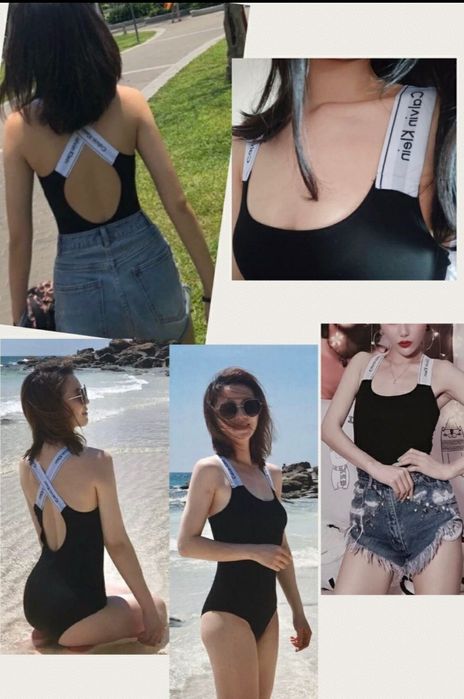 Чорне боді з лого Calvin Klein перехрест на спині бавовна купальник