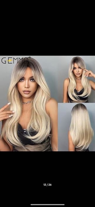 Nowa peruka damska blond z odrostem z grzywką prosta naturalna długa