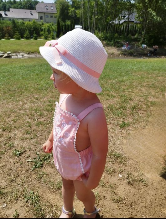 Różowy kombinezon letni rampers lato wakacje basen plaża regulacja guz