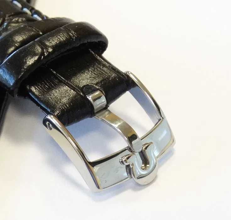 Pasek skórzany 18mm czarny do zegarka Omega klamra z logo