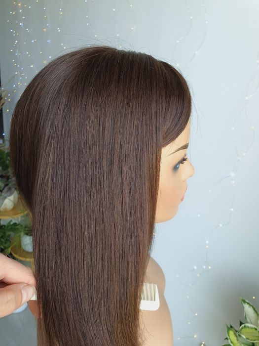 Peruka z włosów naturalnych w 100% naturlany brąz Anna long bob