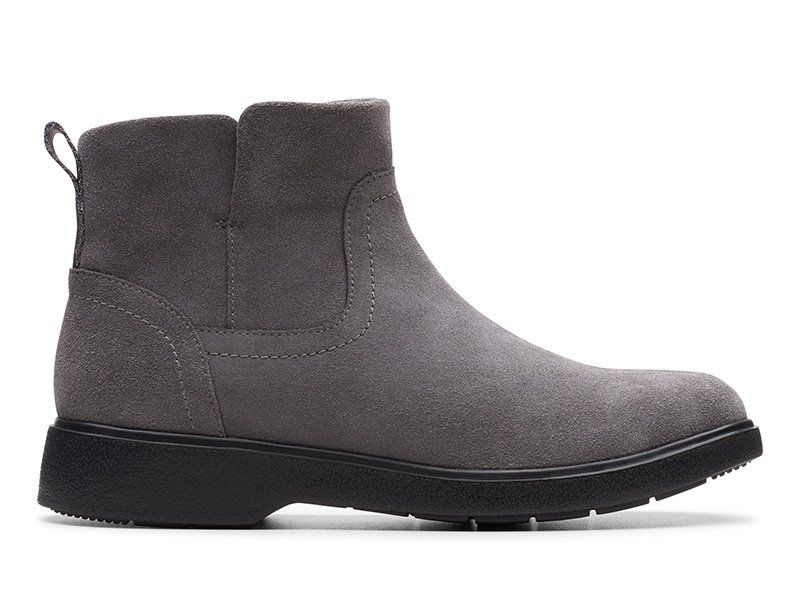 Clarks Botki damskie - Un Elda Lo, Ortholite - r 39,5 - szary zamsz