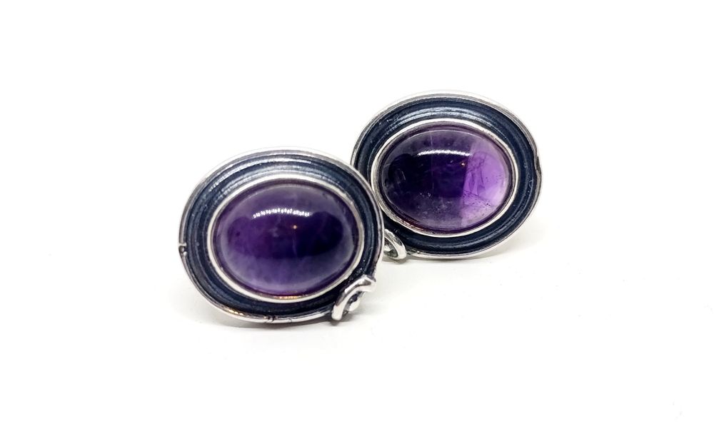 Kolczyki wkrętki z naturalnym ametystem srebro 925