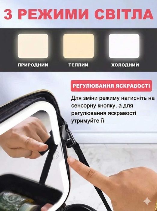 Косметичка дорожня зеркало з підсвіткою Органайзер для косметики речей