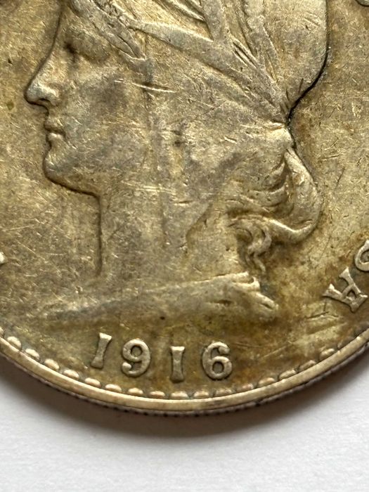 Moeda 50 centavos portugueses prata 1916 Km#561
