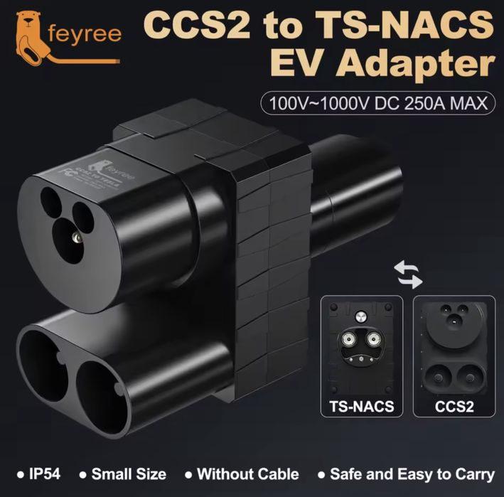 Перехідник CCS2 на NACS Tesla 250 кВт DC швидка зарядка Feyree