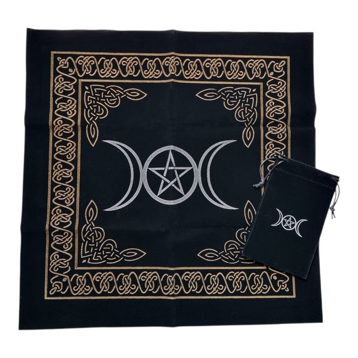 Toalha + Bolsa Veludo p/ Tarot "Pentagrama e Lua"