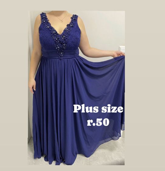 Sukienka plus size MAXI wieczorowa granatowa rozmiar 50 duży biust