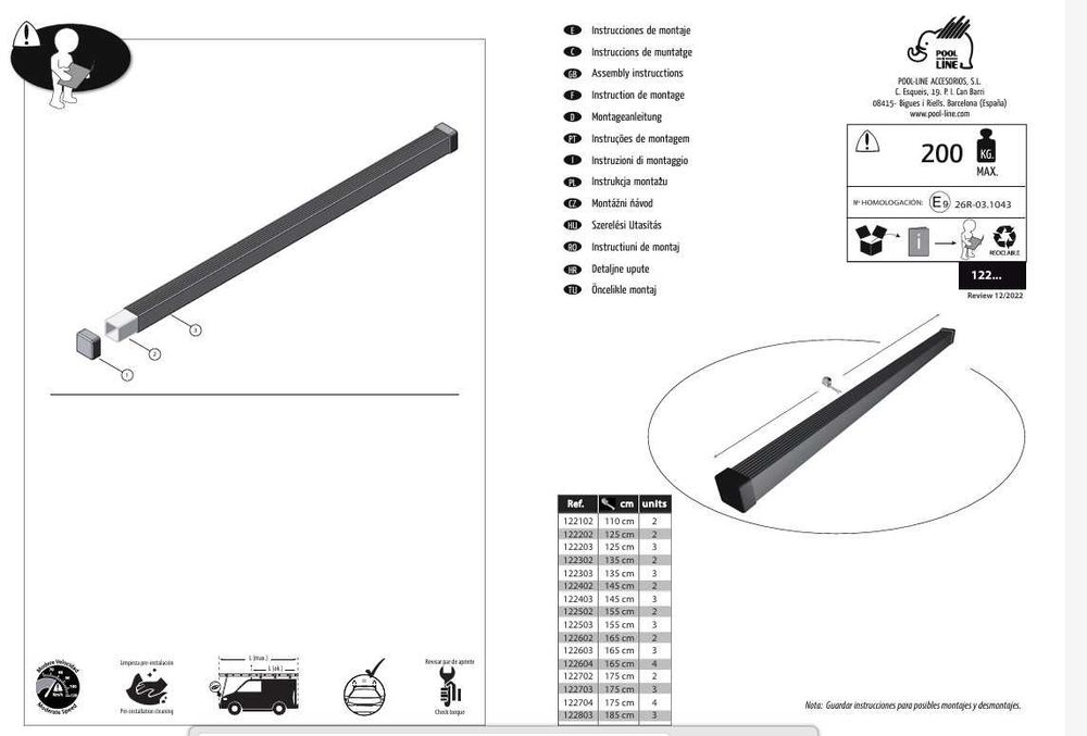 Kit de Barras tejadilho triplo Pool Line 122203 + Kit fixação 121085