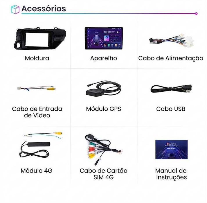 Rádio Android Toyota Hilux Pickup 2015 a 2023 CARPLAY 10" gps 2/32GB NOVO