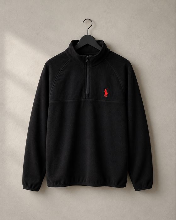 Фліска Polo Ralph Lauren чорна, тепла кофта з коміром-стійкою та блискавкою, S–3XL