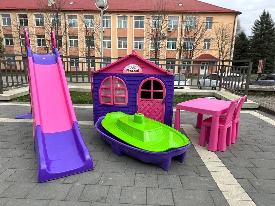 Набір для дітей будиночок гірка,пісочниця з накриттям,Будиночок,гірка