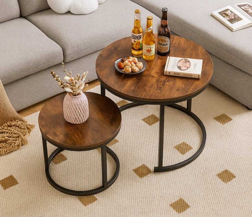 NOWY Stolik Kawowy Okrągły Dąb Ława Rozkładana Do Salonu