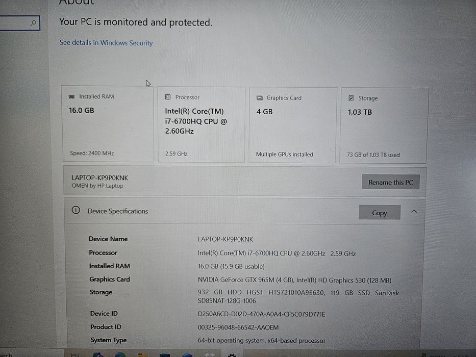 Portátil Gaming HP OMEN 15.6" – i7 | GTX 965M | 16GB RAM | SSD + HDD