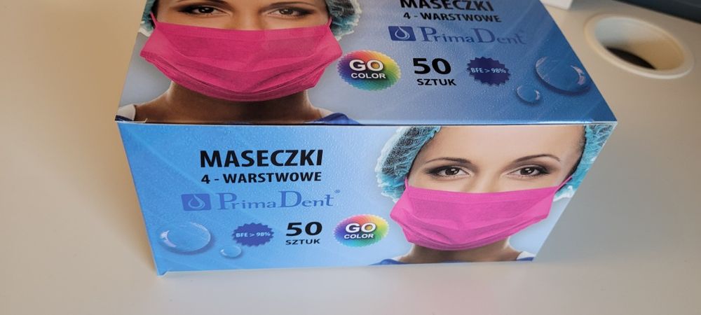 100szt Maseczka medyczna różowa 4 warstwowa PrimaDent maseczki