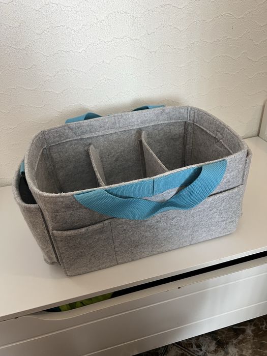 Porta fraldas com 3 divisões cinza e azul