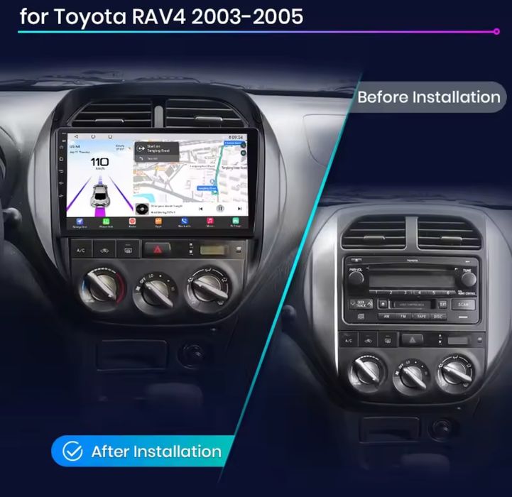 Rádio Android Carplay Wi-Fi Bluetooth RDS GPS Toyota Rav4 2003 a 2005