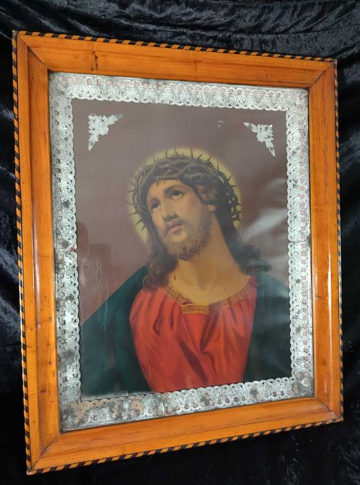 Piękny wielki kpl starych obrazów Jezusa Maryi oleodruki