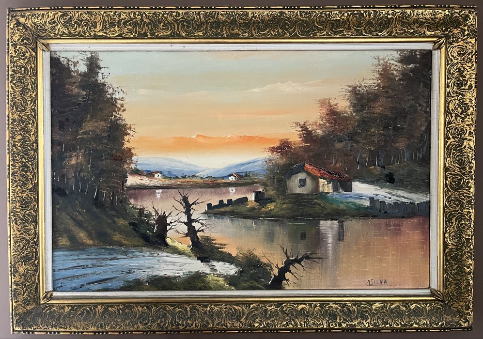 Quadro pintado à mão paisagem