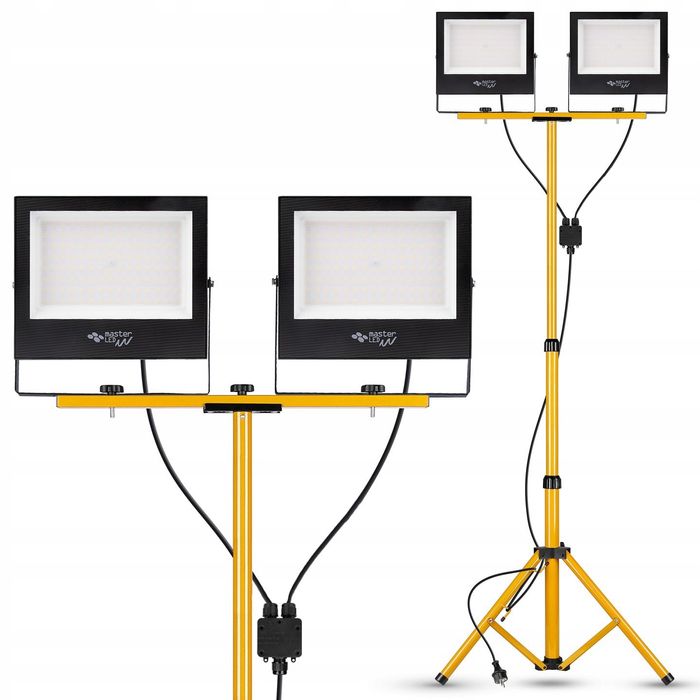 Zestaw Halogen Naświetlacz Lampa Led Statyw 2x100w Budowlany Mocny fv