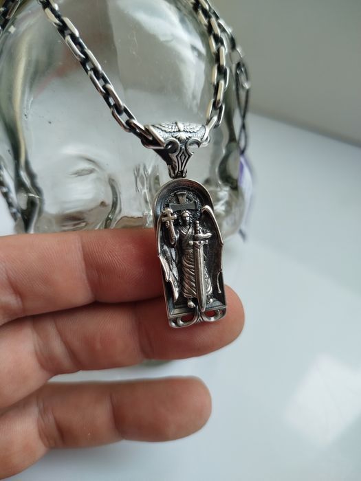 Срібна ладанка Архангел Міхаіл, Михаил серебряная крестик кулон 925